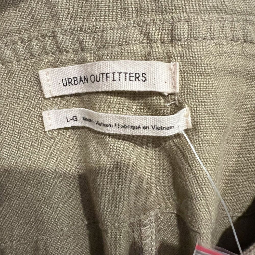 Urban Outfitters Boho Linen Shortall Overalls Quay Olive Green Large NWT - Picture 8 of 12